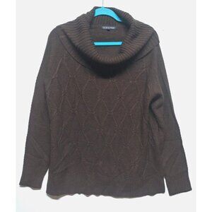 NYC Alliance Womens Sweater XXL 2XG Diamond-cable knit brown cowl-neck pullover